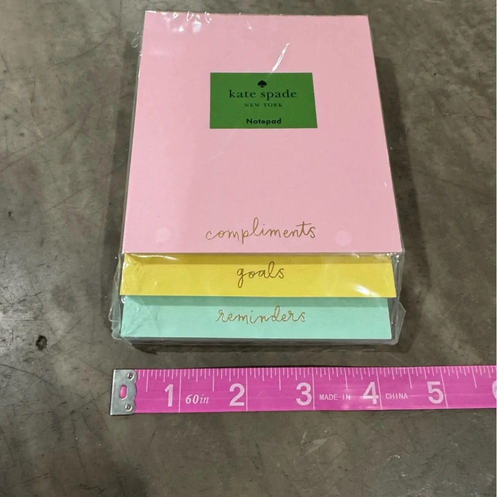 Kate Spade ♠️ Pink, Yellow, and Mint Notepad Trio with gold embossed prompts🩷💛💚